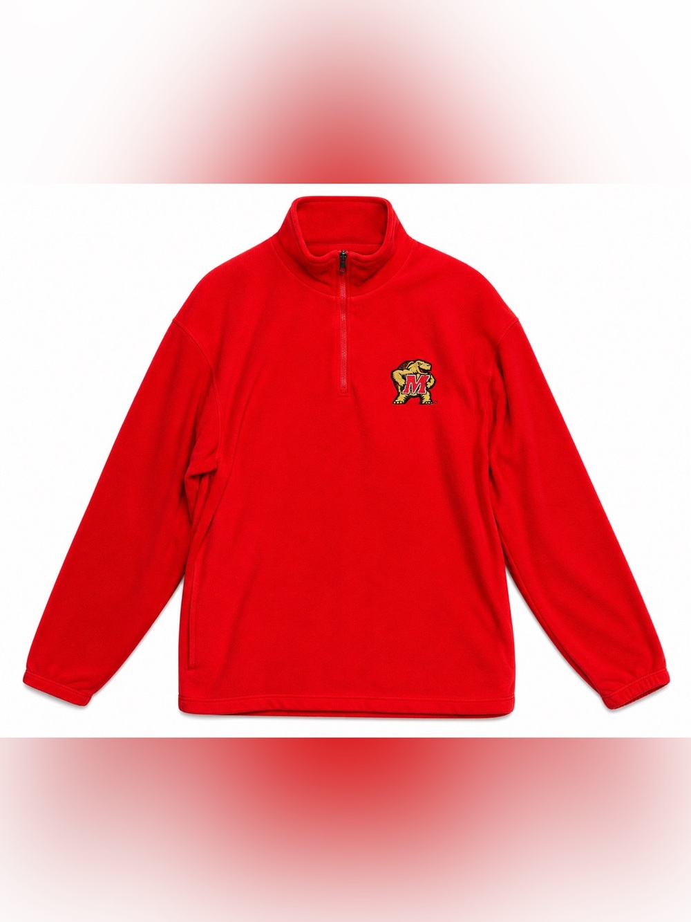 NCAA Maryland Terrapin’s Red Quarter-Zip Fleece Pullover with Embroidered Logo - Picture 1 of 4